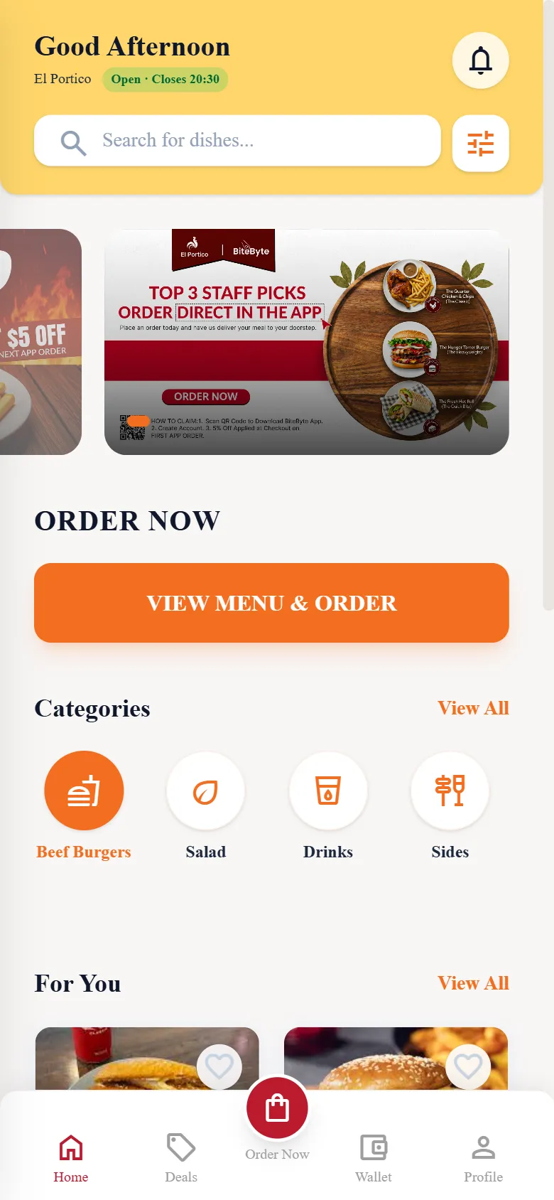 Generation one app — El Portico home screen