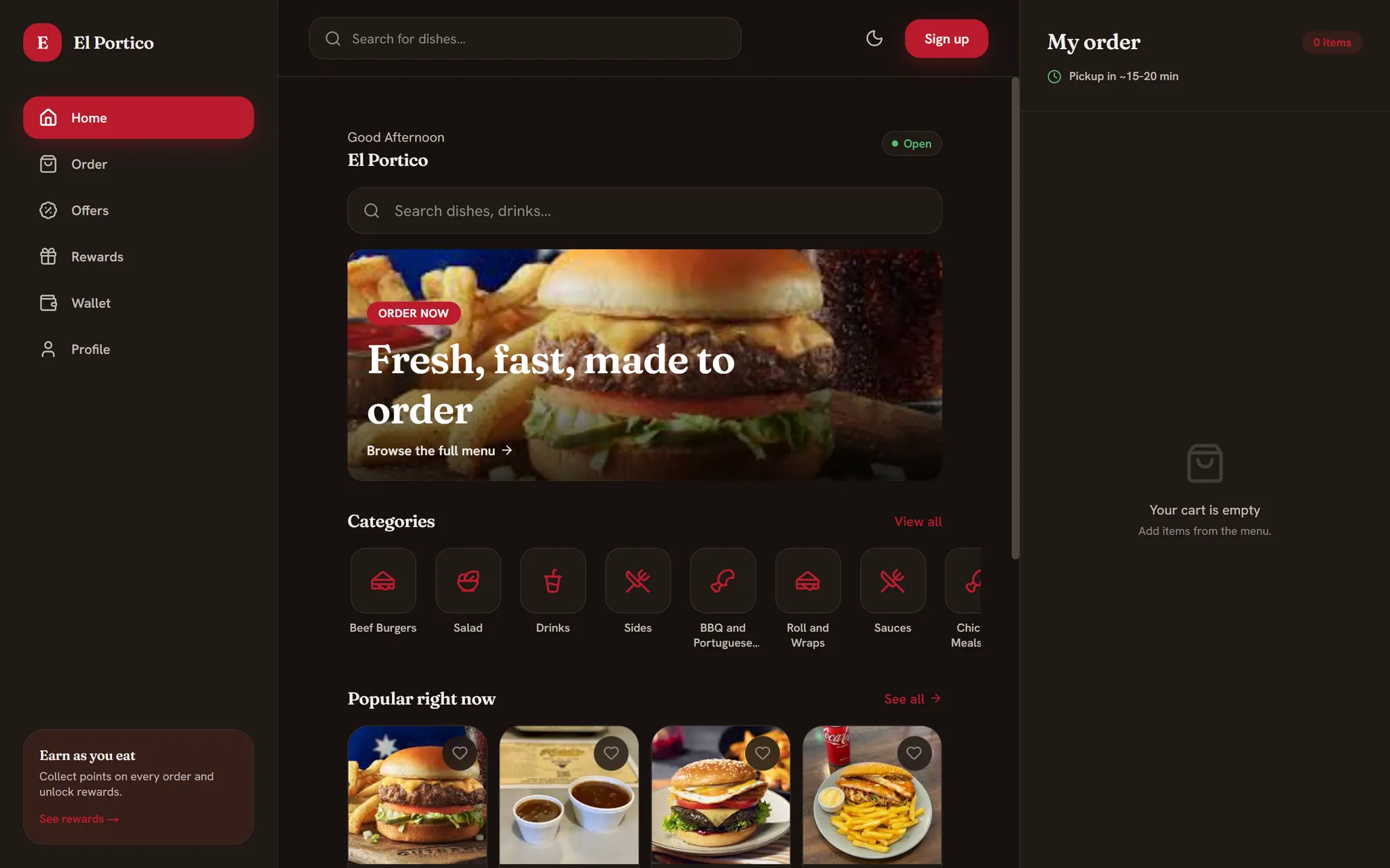 Generation two web app in dark theme